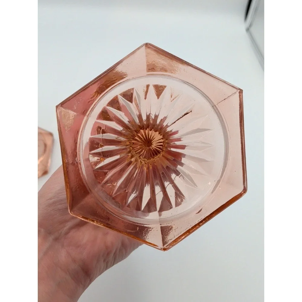 Pair of Vintage Deep Rose Pink Depression Glass Candlesticks, Beacon Hill 7.5